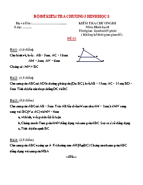 Bộ đề kiểm tra chương 3 Hình học 8